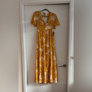 Lulus Yellow Floral Print Maxi Dress
